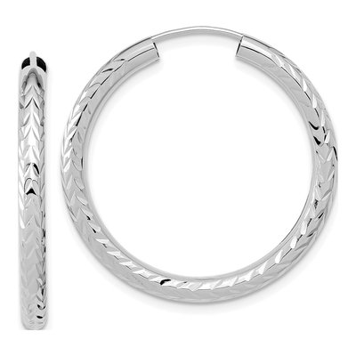 14K White Gold 30mm Diamond-Cut Endless Hoop Earrings