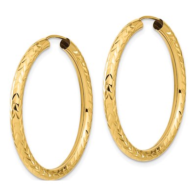 14K Yellow Gold 35mm Diamond-Cut Endless Tube Hoop Earrings – view 3