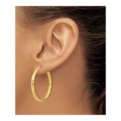 14K Yellow Gold 35mm Diamond-Cut Endless Tube Hoop Earrings – view 4