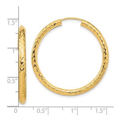 14K Yellow Gold 35mm Diamond-Cut Endless Tube Hoop Earrings – view 5
