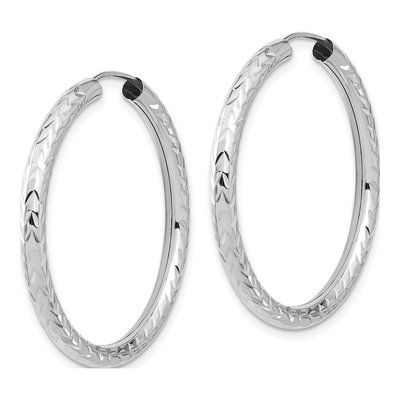 14K White Gold 35mm Diamond-Cut Endless Hoop Earrings – view 3