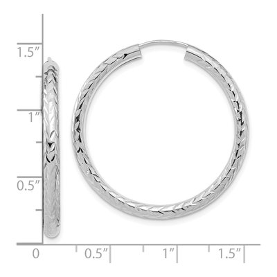 14K White Gold 35mm Diamond-Cut Endless Hoop Earrings – view 5