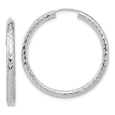 14K White Gold 35mm Diamond-Cut Endless Hoop Earrings