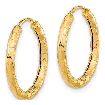 14K Yellow Gold 20mm Faceted Tube Hoop Earrings – view 3