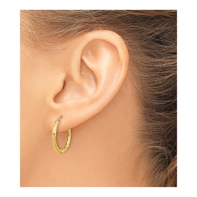 14K Yellow Gold 20mm Faceted Tube Hoop Earrings – view 4