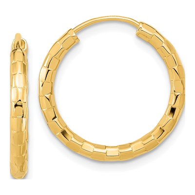 14K Yellow Gold 20mm Faceted Tube Hoop Earrings