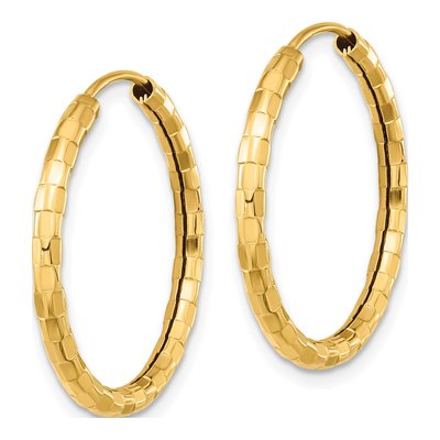 14K Yellow Gold 25mm Faceted Tube Hoop Earrings – view 3
