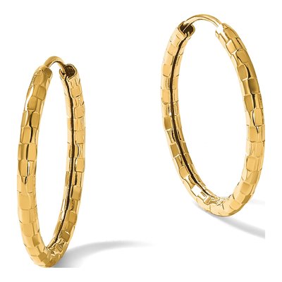 14K Yellow Gold 25mm Faceted Tube Hoop Earrings – view 6