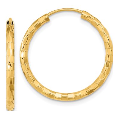 14K Yellow Gold 25mm Faceted Tube Hoop Earrings
