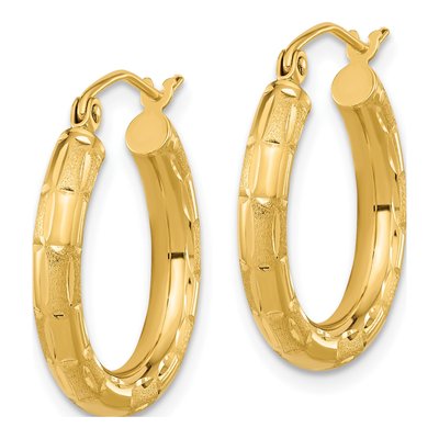 14K Yellow Gold Diamond-Cut Hoop Earrings – view 3