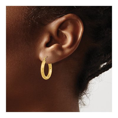 14K Yellow Gold Diamond-Cut Hoop Earrings – view 4