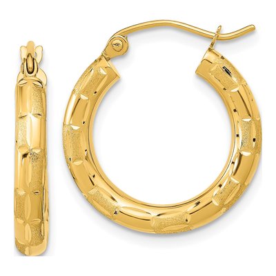14K Yellow Gold Diamond-Cut Hoop Earrings