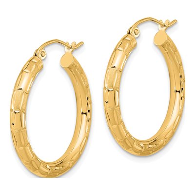 14K Yellow Gold Diamond-Cut Hoop Earrings – view 2