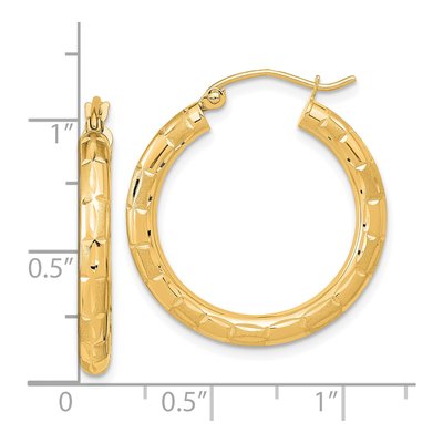14K Yellow Gold Diamond-Cut Hoop Earrings – view 4