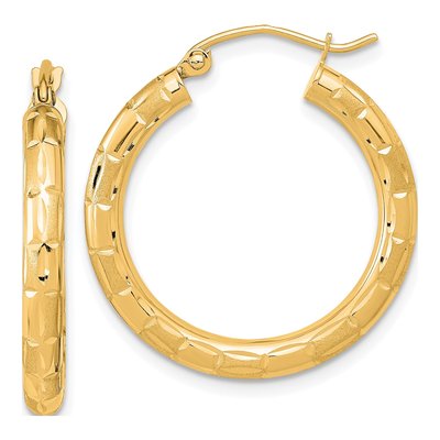 14K Yellow Gold Diamond-Cut Hoop Earrings