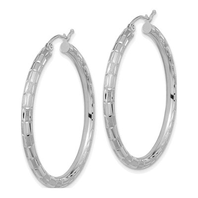 14K White Gold 42mm Diamond-Cut Hoop Earrings – view 3