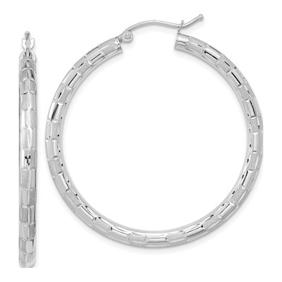 14K White Gold 42mm Diamond-Cut Hoop Earrings
