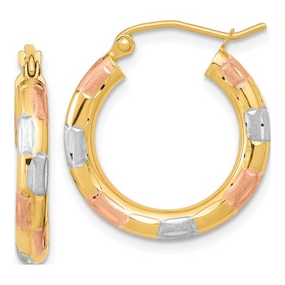 14K Yellow Gold Diamond-Cut Hoop Earrings