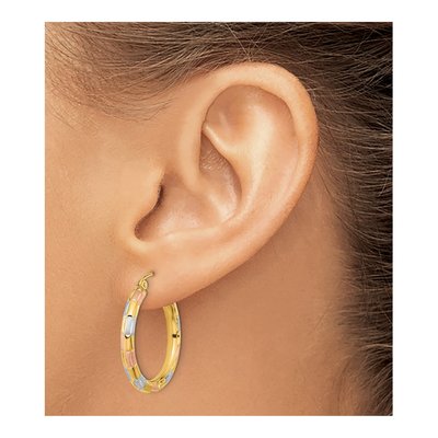 14K Yellow Gold Diamond-Cut Hoop Earrings – view 4
