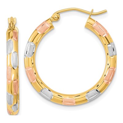 14K Yellow Gold Diamond-Cut Hoop Earrings
