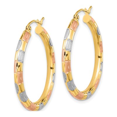 14K Yellow Gold Tri-Tone Diamond-Cut Hoop Earrings – view 2