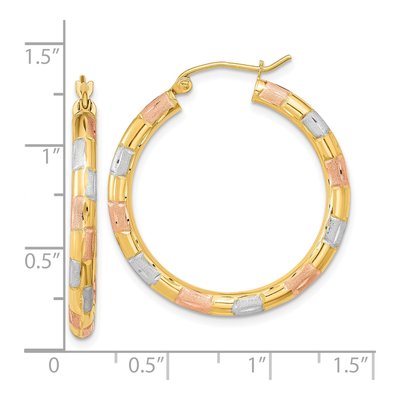 14K Yellow Gold Tri-Tone Diamond-Cut Hoop Earrings – view 4