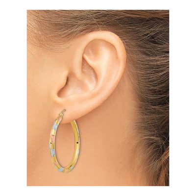 14K Yellow Gold Diamond-Cut Hoop Earrings – view 3