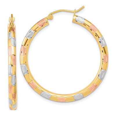 14K Yellow Gold Diamond-Cut Hoop Earrings