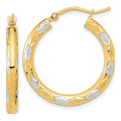 14K Yellow Gold 27mm Diamond-Cut Hoop Earrings
