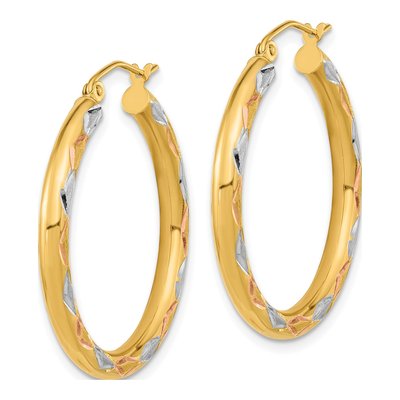 14K Yellow Gold 32mm Diamond-Cut Hoop Earrings – view 3