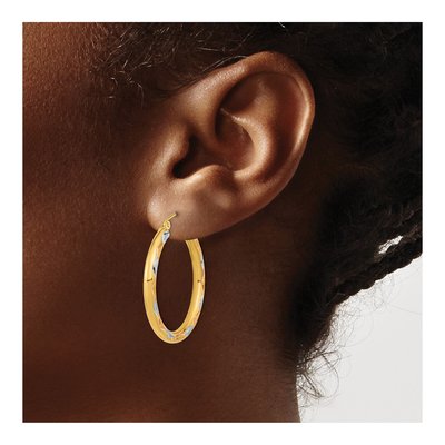 14K Yellow Gold 32mm Diamond-Cut Hoop Earrings – view 4