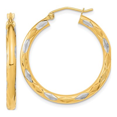 14K Yellow Gold 32mm Diamond-Cut Hoop Earrings