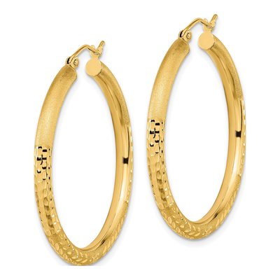 14K Yellow Gold 37mm Diamond-Cut Hoop Earrings – view 3
