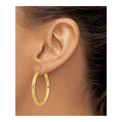 14K Yellow Gold 37mm Diamond-Cut Hoop Earrings – view 4