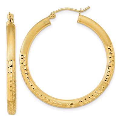 14K Yellow Gold 37mm Diamond-Cut Hoop Earrings