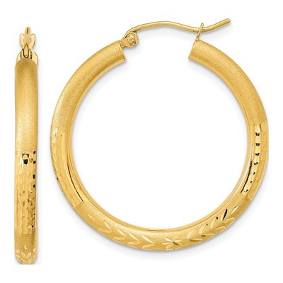 14K Yellow Gold 32mm Diamond-Cut Hoop Earrings