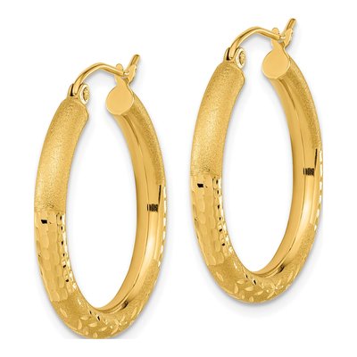 14K Yellow Gold Diamond-Cut Satin Hoop Earrings – view 3