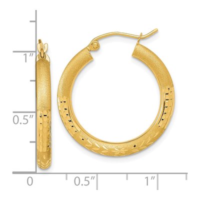 14K Yellow Gold Diamond-Cut Satin Hoop Earrings – view 5