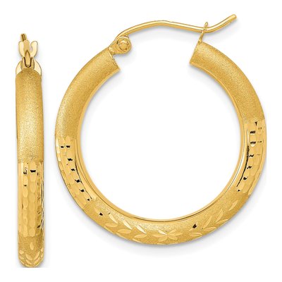 14K Yellow Gold 27mm Diamond-Cut Hoop Earrings