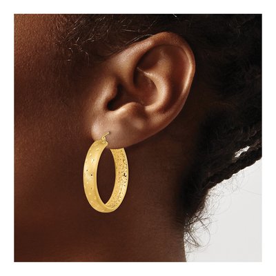 14K Yellow Gold 30mm Diamond-Cut Hoop Earrings – view 4