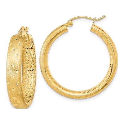14K Yellow Gold 30mm Diamond-Cut Hoop Earrings