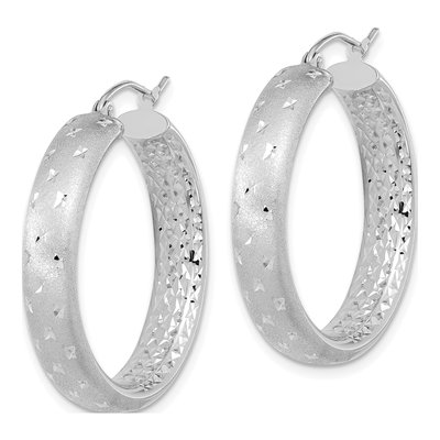 14K White Gold 30mm Diamond-Cut Inside-Out Hoop Earrings – view 3
