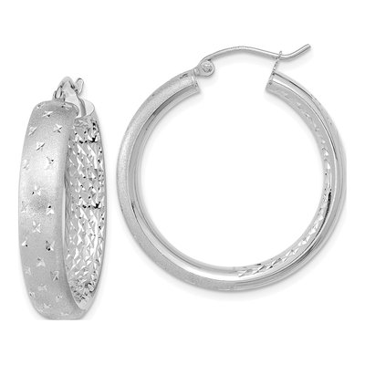 14K White Gold 30mm Diamond-Cut Inside-Out Hoop Earrings
