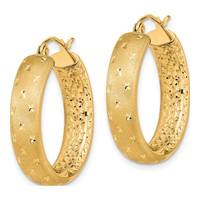 14K Yellow Gold 25mm Diamond-Cut Inside-Out Hoop Earrings – view 3