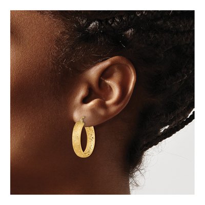 14K Yellow Gold 25mm Diamond-Cut Inside-Out Hoop Earrings – view 4