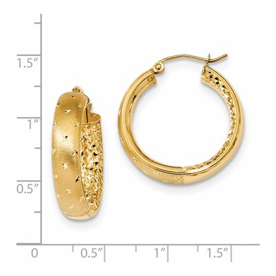 14K Yellow Gold 25mm Diamond-Cut Inside-Out Hoop Earrings – view 5