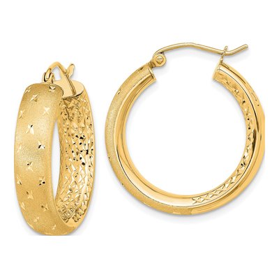 14K Yellow Gold 25mm Diamond-Cut Inside-Out Hoop Earrings