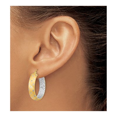 14K Yellow Gold 25mm Diamond-Cut Inside-Out Hoop Earrings – view 4