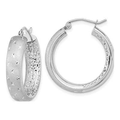14K White Gold 25mm Diamond-Cut Inside-Out Hoop Earrings