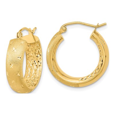 14K Yellow Gold 21mm Diamond-Cut Inside-Out Hoop Earrings